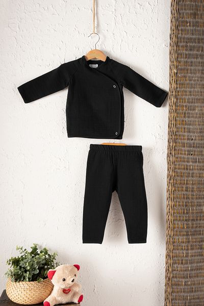 Montisu Baby, Child, Snap Fastener, Top and Bottom Set, Muslin Fabric, 100% Cotton, Organic Fabric, Summer