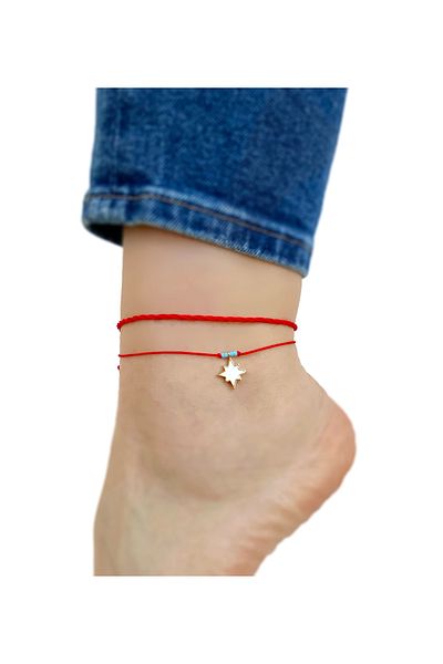 Atölye Merdiven Unisex Red 2-Piece Rope Anklet Combination - North Star