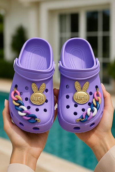 Lurji Colorful Charm Decorated Bottle Children's Slippers: Heart Star and Emoji Details