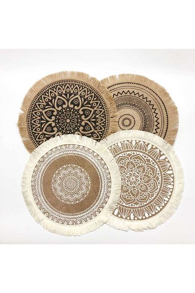 DUTRIEUX 4PCS No. 3 4pcs/6pcs Natural Vintage Jute Woven Placemats Bohemian Style Party Party Decoration Hang