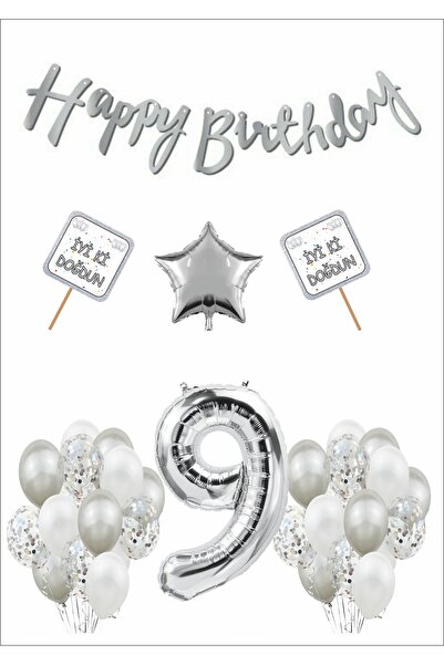 Doğumgünü Marketim 9 Yaş Doğumgünü Parti Konsepti Gümüş