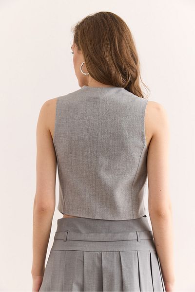 Olalook Graue, marineblaue, gefütterte Premium-Weste für Damen YLK-19000033