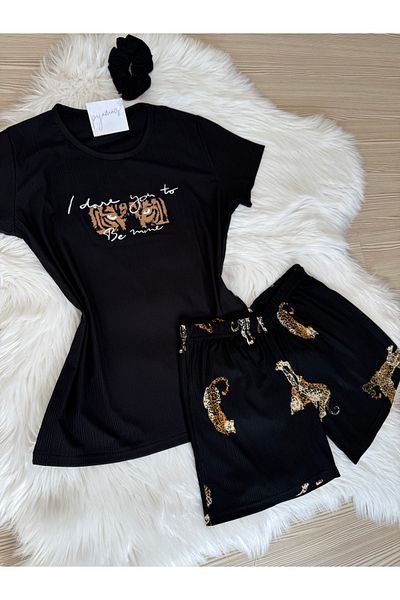 Pijamacs SET PIJAMA PEGASUS CU PANTOR SORRT CU IMPRIMARE LEOPARD NEGRU