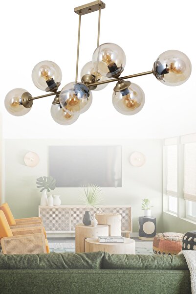 Taşcan Aydınlatma Aren 8 Li Eskitme Avize Bal Cam Dekoratif Tasarım Yatak Odası Mutfak Salon Avize