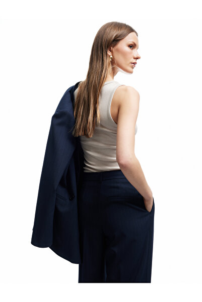 Koton Pile Detaylı Yüksek Bel Geniş Paça Viskon Kumaş Pantolon