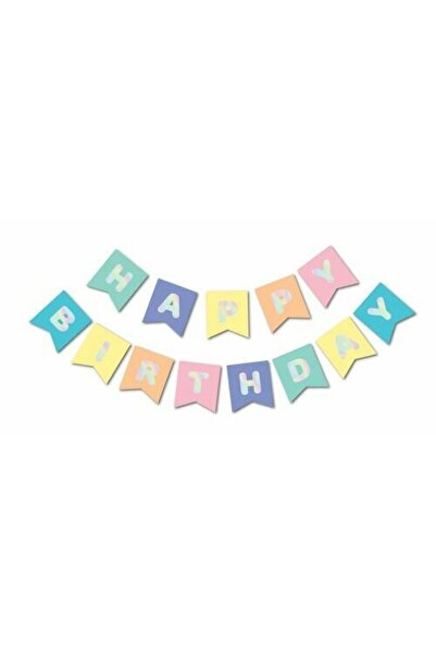 ikm balon Happy Birthday yazısı makaron rengarenk karton üzerine gümüş yazı s...