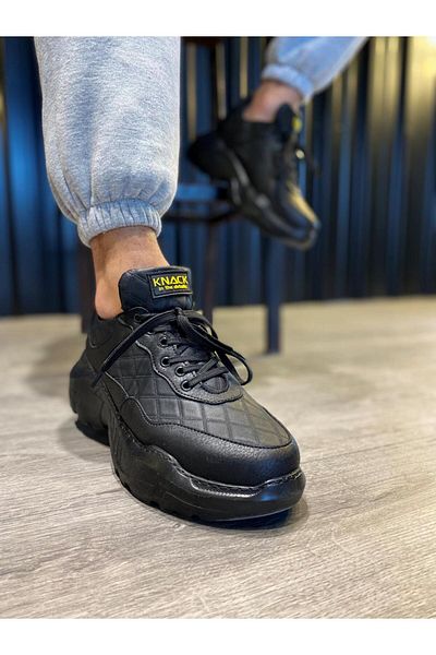 K&A High Sole Casual Shoe N Quilted Black (Black Sole)