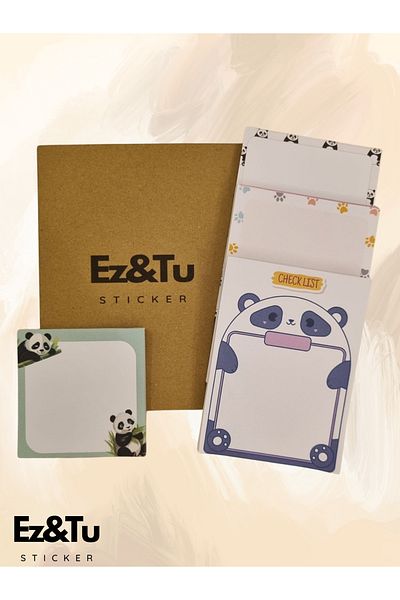 Ez&Tu Stıcker Panda 8X8 Cube Note and 10.5 X 14.8 Memo Pad Set 4' School