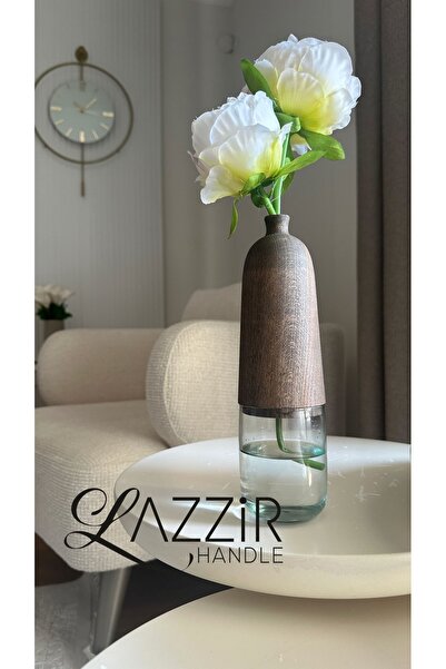 lazzir handle Ahşap vazo camlı ahşap vazo çiceklik doğal renk
