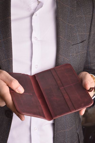 Jewelmim Burgundy Crazy Vertical 100% Real Leather Men's Wallet Genuine Leather Wallet & Card Holder - Dr1138Br