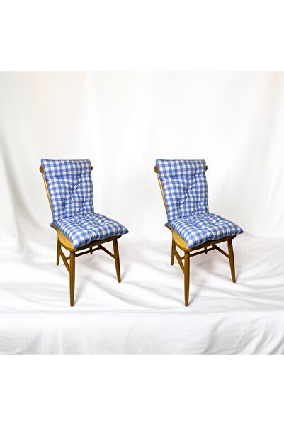 GÜLLÜCE HOME 2 Pack Gingham Blue Backrest Washable Chair Cushion
