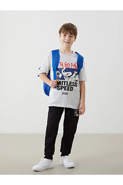 LC Waikiki طقم تي شيرت وبنطال رياضي للأولاد مطبوع عليه سونيك باللون الرمادي م...