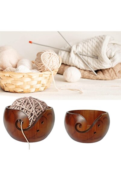 BALIM ÖRGÜ EVİ Wooden Spinning Bowl with Hole - Spinning Holder Knitting Bowl...