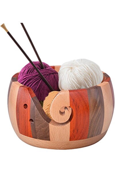 BALIM ÖRGÜ EVİ Wooden Spinning Bowl with Hole - Spinning Holder Knitting Bowl...
