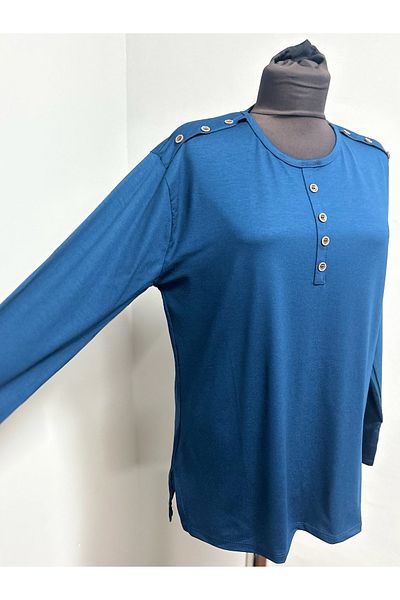 ÖZDEV Women's Rikralı Mother Combed Cotton Blouse for Middle Ages and Above with Shoulder and Front Button Detail