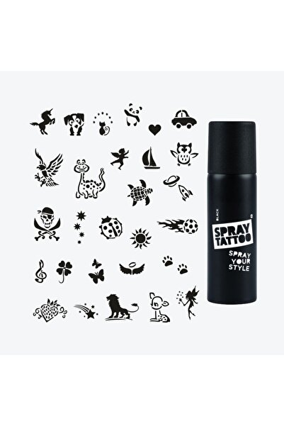 ONE SPRAY TATTOO Wonderland City Pack Dövme Şablon Seti ve Siyah Sprey