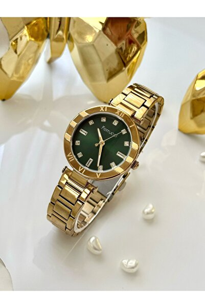 Ferrucci FERRUCCİ-(GOLD RENK) yeşil iç kadran kadın kol saati