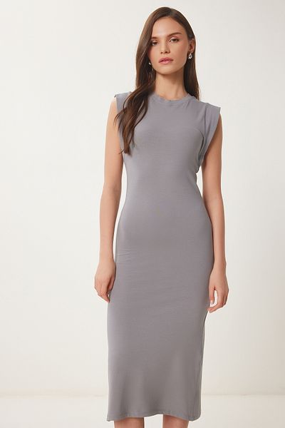 Lovelyİstanbul Μίντι Πλεκτό Φόρεμα - Basic Summer GRAY LFW0004