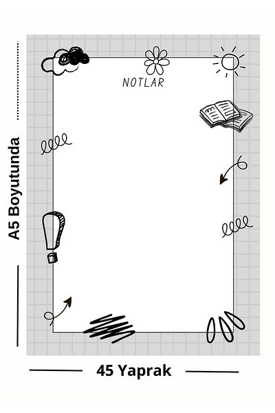 Ez&Tu Stıcker A5 Note Memo Pad – Scratch (Doodle) Pattern, 47 Sheets, Planning Paper