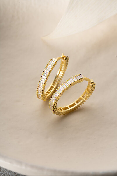 Silvano Jewelry 925 Ayar Gümüş Baget Taşlı Halka Küpe