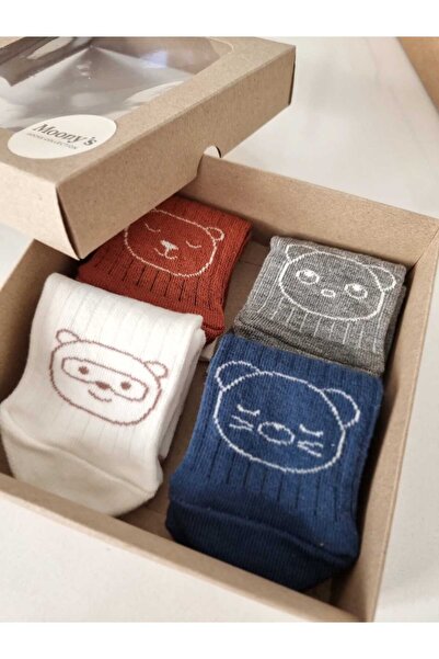 Moonys Socks Collection Teddy Bear Patterned Baby Socks Set - Non-Slip Sole