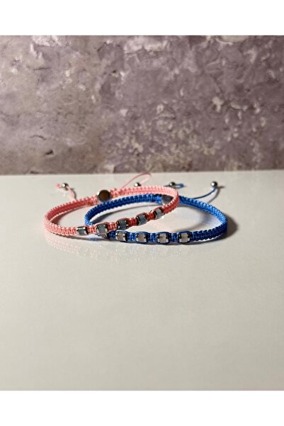 Sırlı Taş Akuamarin, Pembe Kuvars, Hematit 2 li Çift Bileklik - Tasarım Makro...