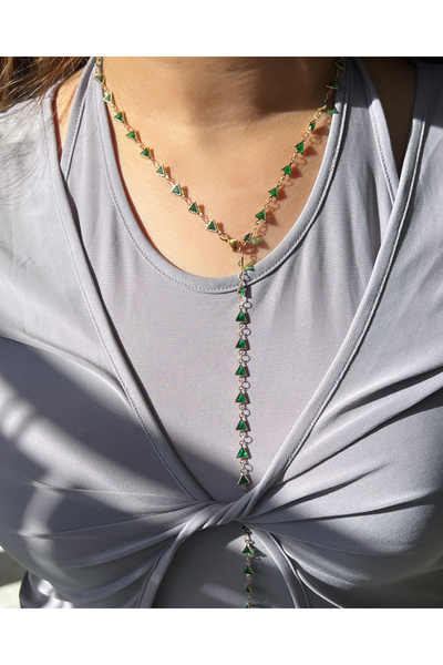 Evina Accessory الحجر الأخضر Y قلادة