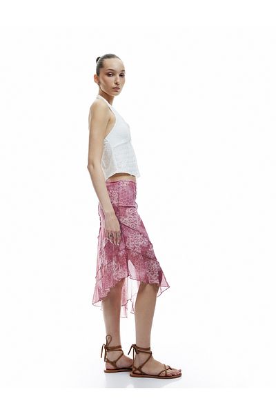 Koton Asymmetrical Layered Slim Fit Tulle Midi Skirt