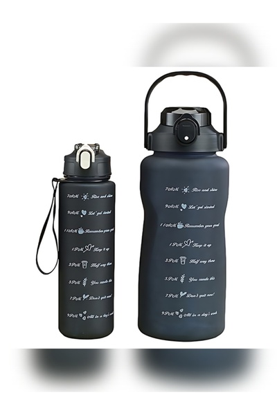 Lascaris 2'li Set Bpa Içermez Motivasyonel Siyah Su Matarası