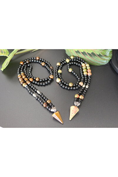 magıcgrange مجموعة قلادة من الحجر الطبيعي من أوناكيت وعين النمر – قلادة للأزو...