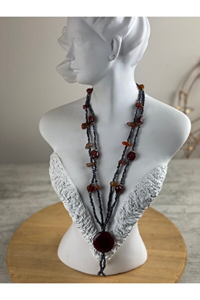 SEDEF TAKI Doğal taş uzun kolye