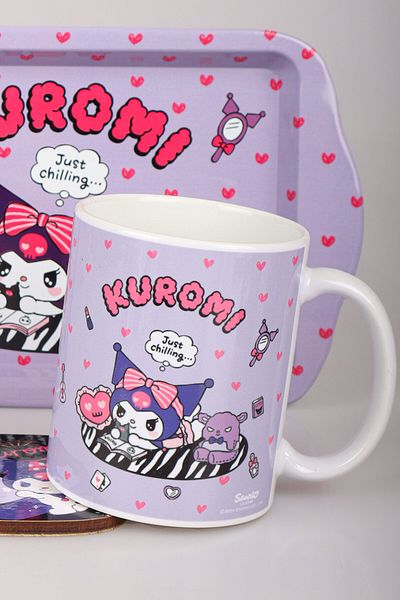 kuromi SEZON NOU LICENȚAT DEKOMUS KUROMI MINI TAVĂ DE METAL, CUPA PORSELENĂ CU PAD 3 BUC.