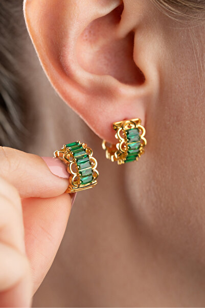 Silvano Jewelry 925 Ayar Gümüş Baget Zümrüt Küpe