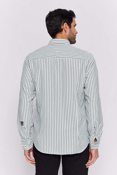 Galvanni Men's Green Shirt - Kiknik Green Multi Striped