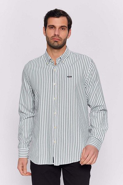 Galvanni Men's Green Shirt - Kiknik Green Multi Striped