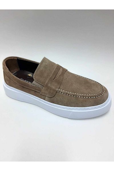 OVATTO Genuine Leather Suede Mink Color Loafer Casual Laceless Light White Sole Summer Men's Shoes