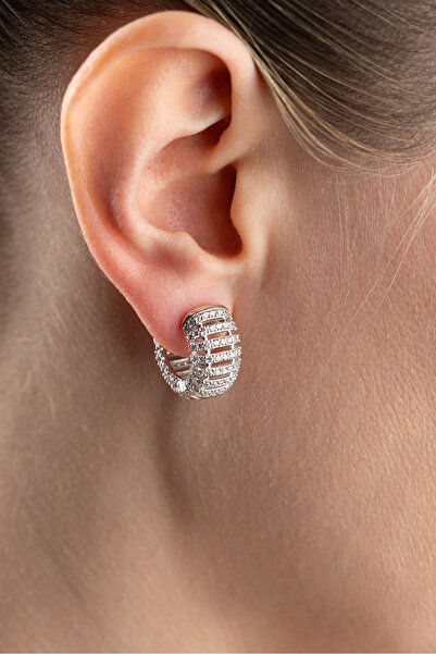 Silvano Jewelry 925 Ayar Gümüş Halka Taşlı Küpe