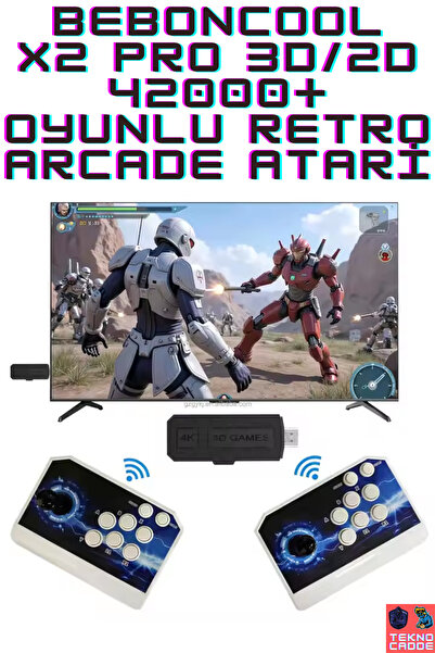 beboncool X2 PRO 42000+ OYUNLU Çift Kablosuz Kollu Retro Arcade Atari