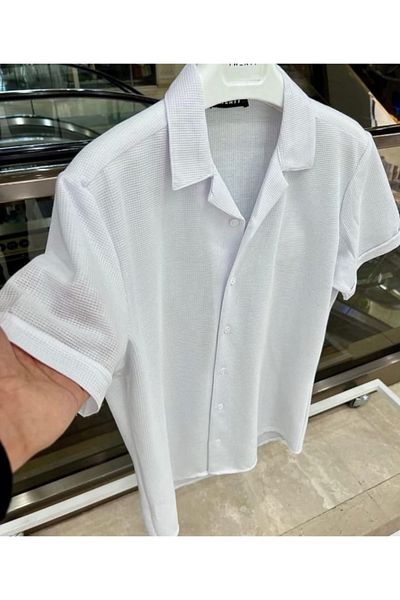 LC Waikiki 100% bavlna Slim Fit letní pánská bílá košile s krátkým rukávem