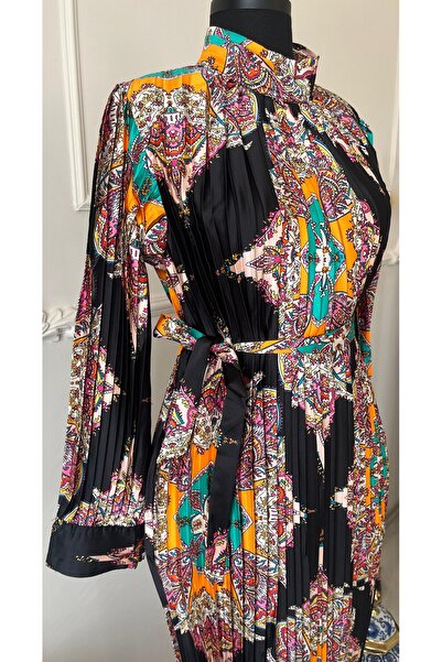 aura studio İthal Piliseli Desenli Elbise