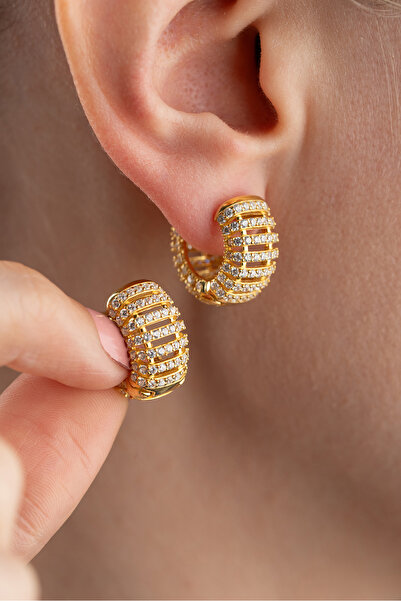 Silvano Jewelry 925 Ayar Gümüş Halka Taşlı Küpe