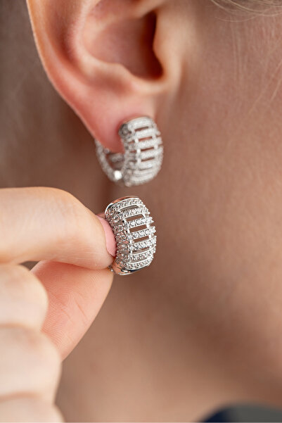 Silvano Jewelry 925 Ayar Gümüş Halka Taşlı Küpe