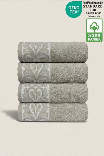 Ellaline Roma 4-Piece Hand Towel Set 100% Cotton Certified, Hand Face Towel, Dowry Laced Jacquard 60X100Cm
