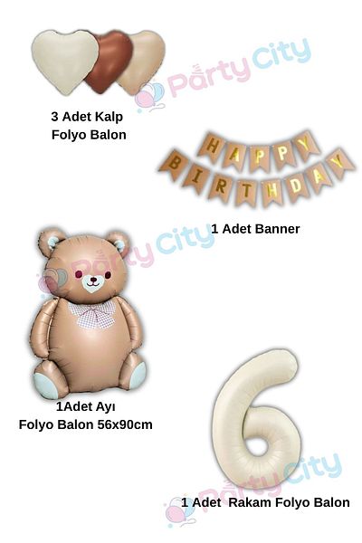 Party City 6 Year Old Big Bear Balloon Themed Birthday Celebration Set with Bow Tie - Heart Balloon-Happy Birthday