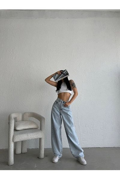geenz manifacture Cu cataramă, cu croiala largă, cu picioare largi, blugi largi, casual, pantaloni largi de damă
