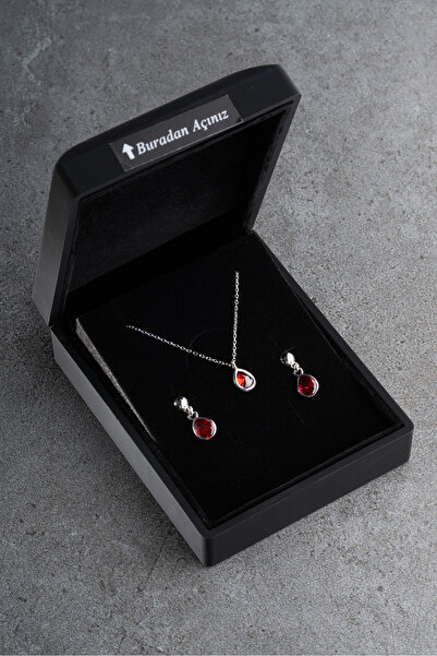 Silvano Jewelry 925 Ayar Gümüş Işıklı Kutuda Amatis Taşlı Damla Takı Seti