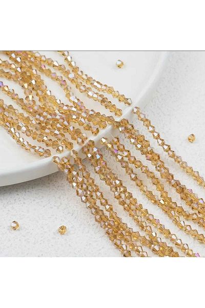 yiğit aksesuar 5 Strand Yellow Pyramid Crystal Beads Champagne