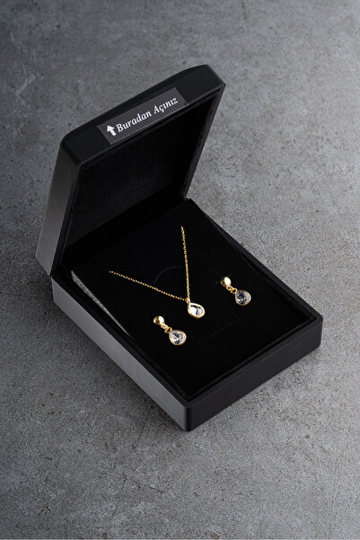 Silvano Jewelry 925 Ayar Gümüş Işıklı Kutuda Taşlı Damla Takı Seti