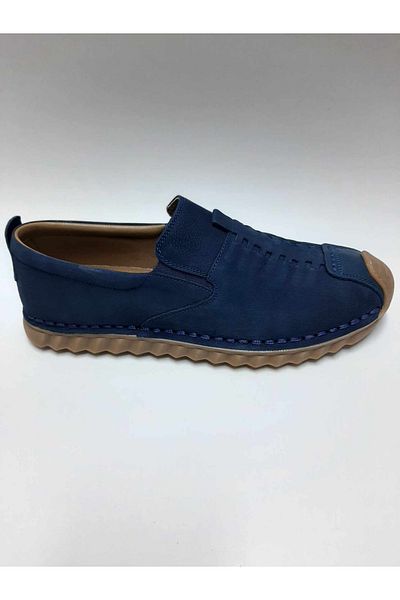 Luis Figo Lui̇s Fi̇go Genuine Leather Laceless Navy Blue Color Nubuck Summer Men's Shoes