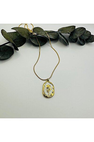 stainless steell 316L Çelik Vintage Gül Minimal Gold Kolye